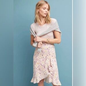 Anthropologie Faux Suede Skye Floral Ruffle Skirt Cottagecore Boho Dainty Preppy